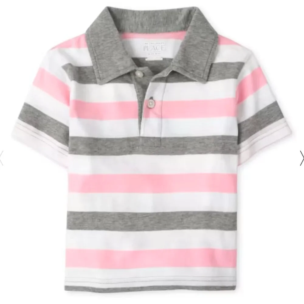 The Children's Place Toddler Boys Striped Jersey Polo - Rose Pottery Size 2T NWT